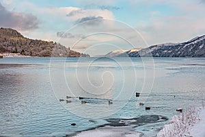 Loch Ness on an icy winter day in Scotland