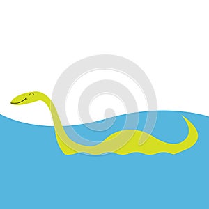 Loch Ness Nessy fictional creature. Water monster with eye, tail Swimming floating Sea ocean. Snake shape. Funny Cute cartoon char