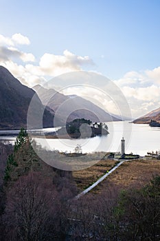 Loch Shiel with the Glenfinnan Monument. Glenfinnan Scotland