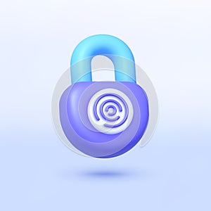 Lock 3d on light background. Finger digital security concept. 3d vector icon