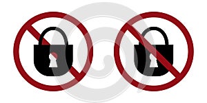 lock ban prohibit icon. Not allowed security photo