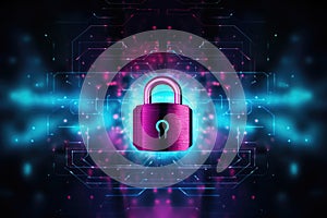 Lock Big Data Cybersecurity Conceptual Background Pink Blue Black