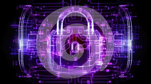 Lock Big Data Cybersecurity Conceptual Background Purple Black. Generative AI