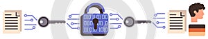 Secure Data Encryption Process with Lock and Digital Keys Representing Cybersecurity and Privacy