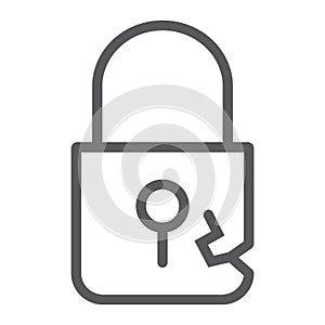 Lock breach line icon, privacy and protect, padlock sign, vector graphics, a linear pattern on a white background.