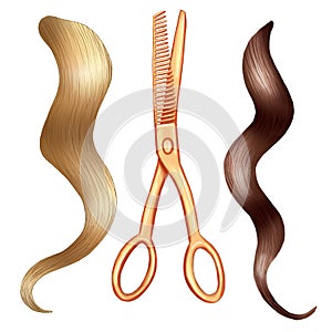 Locks of hair and scissors illustration