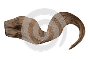 Lock of brown straight hair on white background