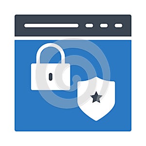 Lock browser glyph color flat vector icon