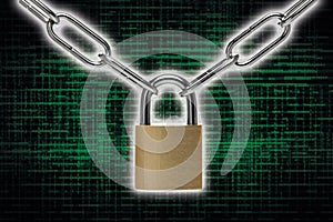 Lock and chain, Digital binary code, Background