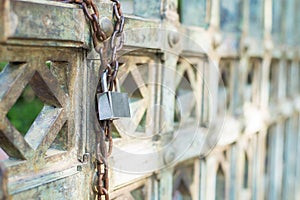 Lock on a chain link security fence.