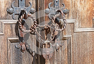Lock and chain on an old door