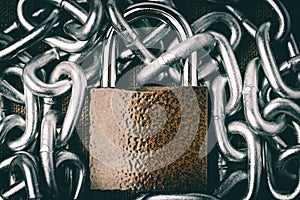 Lock and chain.Rendered image. Protection concept