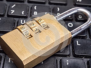 Lock with code on keyboard