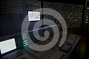 Lock control panel of nuclear power plant operates on a backup power supply during an accident simulation