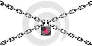 Lock with Covid-19 icon and chain - 3D illustration