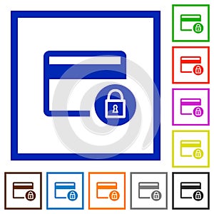 Lock credit card transactions flat framed icons