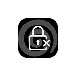 Lock with cross mark icon on black square