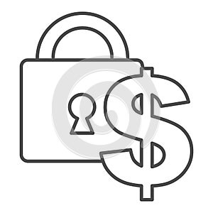 Lock and dollar thin line icon. Money safety, safe bank symbol, outline style pictogram on white background. Business or