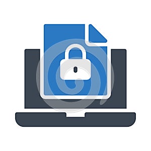 Lock file glyph color flat vector icon