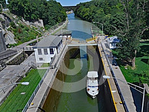 Lock gate with boat on the Erie Canal