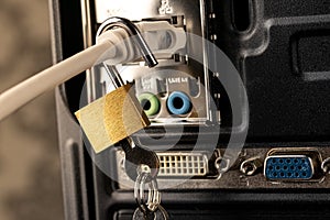 Lock hanging on a network cable