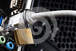 Lock hanging on a network cable