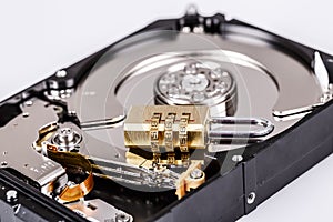 Lock on hdd or harddrive, part of computer, cyber security concept