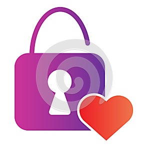 Lock with a heart flat icon. Heart shape lock and heart illustration isolated on white. Unlock Love symbol, heart and