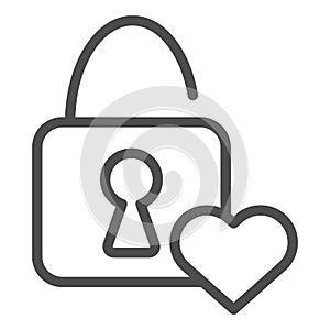 Lock with a heart line icon. Heart shape lock and heart illustration isolated on white. Unlock Love symbol, heart and