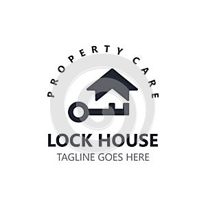 Lock House secure logo design, smart key home vector concept