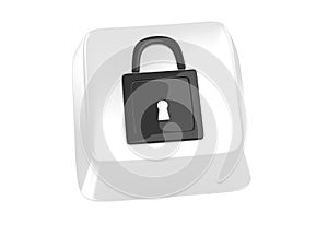 Lock icon in black on white computer key. 3d illustration