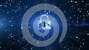 Lock Icon Cyber Security, Digital Data Network Protection, Future Technology Network Background Concept