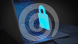 Lock icon cybersecurity data shield network web symbol 3D Render