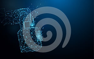 Lock icon form lines, triangles and particle style design