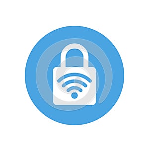Lock icon. Padlock sign. WiFi. Protected wi-fi. Vector illustration. Flat design. White on blue background.
