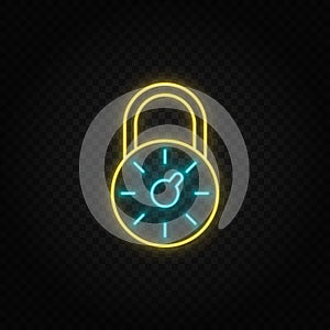 lock, key, code neon icon. Blue and yellow neon vector icon