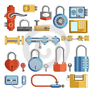 Lock and key door handle and padlocks home security