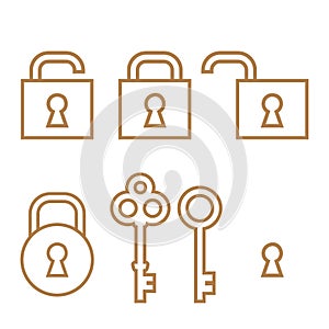 Lock and key vector icon or sign set