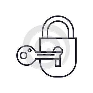 Lock with key vector line icon, sign, illustration on background, editable strokes