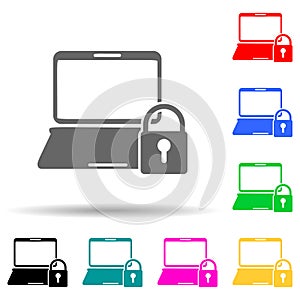 lock on laptop multi color style icon. Simple glyph, flat vector of cyber security icons for ui and ux, website or mobile