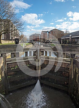 A lock on the Leeds Liverpool canal in Wigan