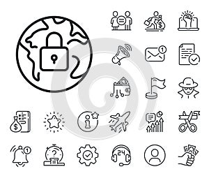 Lock line icon. Internet protection sign. Salaryman, gender equality and alert bell. Vector