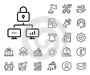 Lock line icon. Network protection sign. Salaryman, gender equality and alert bell. Vector