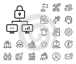 Lock line icon. Network protection sign. Salaryman, gender equality and alert bell. Vector photo