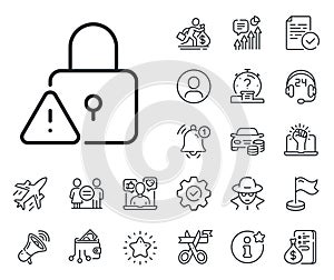 Lock line icon. Padlock warning sign. Salaryman, gender equality and alert bell. Vector