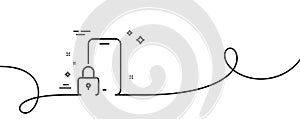 Lock line icon. Phone padlock sign. Continuous line with curl. Vector