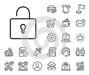 Lock line icon. Private locker sign. Salaryman, gender equality and alert bell. Vector