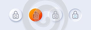 Lock line icon. Protected padlock with smile sign. Line icons. Vector