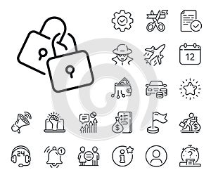 Lock line icon. Wedding padlock sign. Salaryman, gender equality and alert bell. Vector