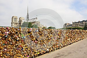 The lock of love: padlocks on bridge on the background of the No